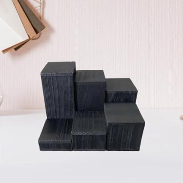 Imagem de UGPLM Conjunto de 6 Suportes Quadrados de Madeira para Joias, Expositores de Cupcakes, Porta-Perfumes para Buffets, Figuras Animadas e Mesas de Cozinha, Preto