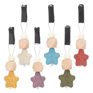 Imagem de DELORIGIN Difusor de carro de madeira estrelada de 6 cores, clipe de ventilação para carro, 6 peças, difusor de óleo essencial de pedra vulcânica com clipe de plástico, clipes de ventilação de ar para