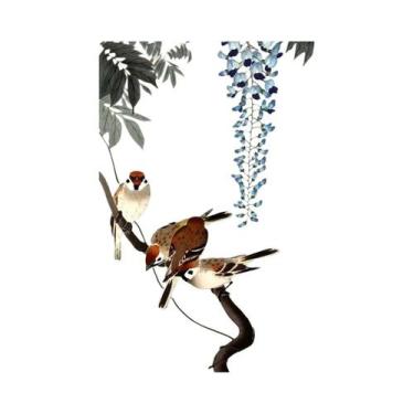 Imagem de Pintura Em Tela Vintage De Peixe Dourado, Lótus, Coruja E Grulla, Arte