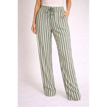 Imagem de Calça Pantalona Feminina Estampada Listrada com Cós Elástico e Amarração Frontal