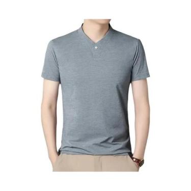 Imagem de Camiseta Casual Masculina Estilo Coreano Com Decote Em V E Manga Curta