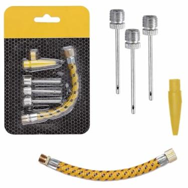 Imagem de Kit de Bicos para Bomba de Inflar, 5 Peças, 3 Bicos de Metal, 1 Bico Plástico, 1 Mangueira, Futebol Vôlei Basquete