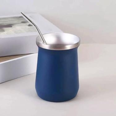Imagem de Copo Cuia Térmico para Tereré e Chimarrão com Bomba 260 ml Aço Inox Parede Dupla Sem Tampa(AZUL)