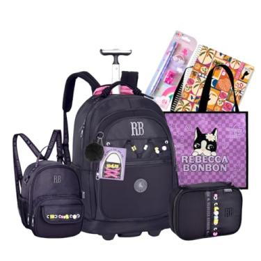 Imagem de Kit Mochila Rodinha Escolar Rb Rebecca Bonbon Carrinho Estojo E Lancheira Notebook (PRETO 21)