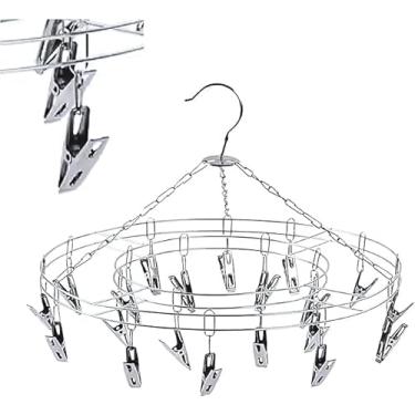Imagem de Varal Circular Suspenso em Aço Inoxidável, 12 Prendedores, para Roupas Íntimas e Peças Pequenas, Compacto e Durável