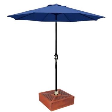 Imagem de Kit Ombrelone Guarda Sol 3m Articulado Azul com Base Revestida Madeira