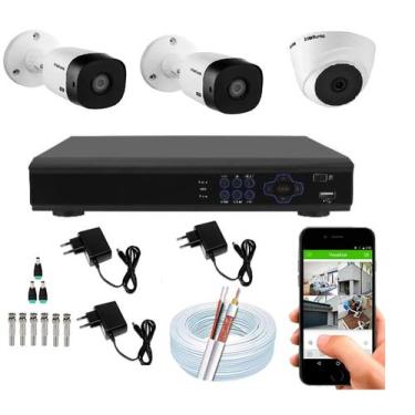 Imagem de Kit Cftv 03 Câmeras Segurança Intelbras Hd Dvr Full HD 04 ch S/ HD