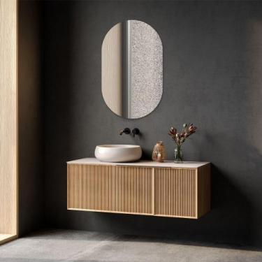 Imagem de Espelho Decorativo Oval Grande Lapidado Para Banheiro Quarto 80x50cm -