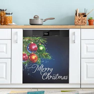 Imagem de SEHANY Linda capa magnética de bola de Natal para lava-louças, adesivos magnéticos decorativos antiarranhões para painel de geladeira e lava-louças, decoração de Natal de cozinha doméstica 58 x 66 cm
