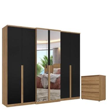 Imagem de Guarda Roupa Casal Valência 6 Portas Full Glass Capuccino Preto e Cômo