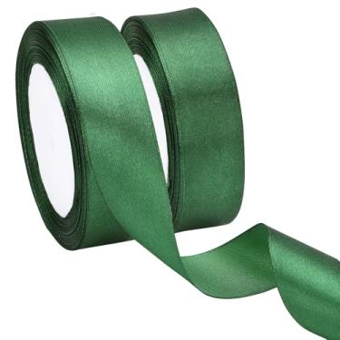 Imagem de EUSOAR Fita verde escura, 2 rolos de fita de cetim de tecido de 2,5 cm x 50 m, fitas de seda sólida para artesanato, embrulho de flores, buquê floral, feito à mão, convites de casamento, festa, chá de