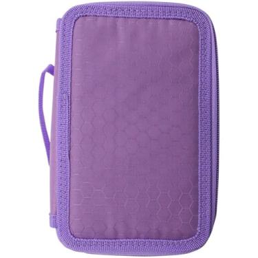 Imagem de Estojo Escolar Triplo com 3 Compartimentos, Zíper Reforçado, Alça de Mão e Alta Capacidade – Porta Lápis Preto (Roxo)