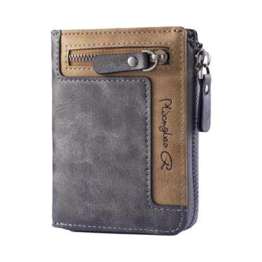 Imagem de Carteira Masculina Retrô De Couro PU Multifuncional Com Zíper, Porta-M