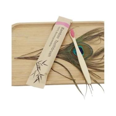 Imagem de Escovas De Dente De Bambu Macias Para Adultos 100 Peças Ecológicas Reu