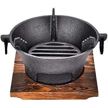 Imagem de CGKs6anmU Churrasqueira portátil a carvão grelha doméstica ferro fundido fogão a carvão grelha a carvão placa de carne mini fogão grelha de ferro fundido (cor: preto, tamanho: 25,5 x 12 cm) (preto