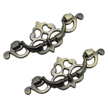 Imagem de HOUSEHOOK Pacote com 4 puxadores de gaveta de bronze antigo, orifício central de 8,5 cm, puxadores de armário vintage para cômodas, armários, quarto e banheiro