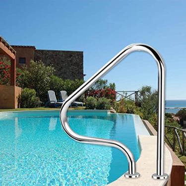 Imagem de AkosOL Kit de trilho de mão de segurança para piscinas no solo, fácil de montar, corrimão de 80 cm, corrimão de escada de piscina de aço inoxidável, barras de apoio de água
