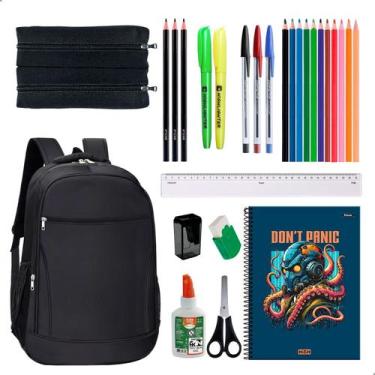 Imagem de Kit Material Escolar Mochila Caderno 10 Materias 160fls Estojo Duplo+ 