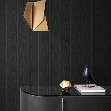 Imagem de JiffDiff Papel de parede texturizado, papel de parede em relevo 3D 43,9 cm x 304,8 cm Papel de parede adesivo moderno à prova d'água (14,4 pés quadrados preto)