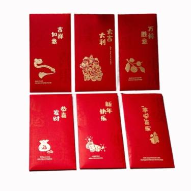 Imagem de Envelopes de dinheiro da sorte 6 peças estilo chinês bênção caligrafia padrão ano envelope vermelho boa sorte tradicional (estilo 6)
