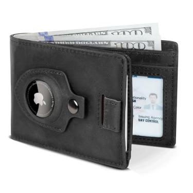 Imagem de SERMAN BRANDS Carteira masculina minimalista fina de couro legítimo dobrável com bloqueio de RFID para presente (preto carvão 2.0 Air)