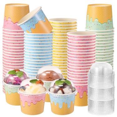 Imagem de Jingmore Copos de papel de sorvete de 40 unidades com tampas transparentes sem furos, copos de sobremesa descartáveis a granel, tigelas de sobremesa, recipientes de sudae para lanche, sopa de iogurte