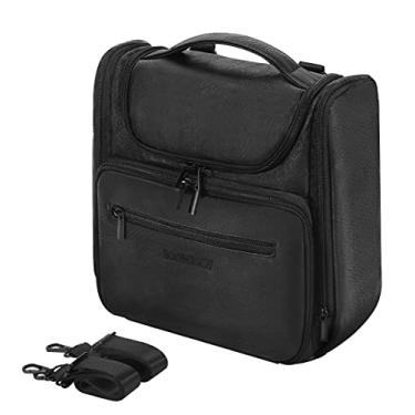 Imagem de Necessaire extra grande para mulheres e homens, bolsa de couro para pendurar maquiagem com gancho de 360°, organizador de viagem para recipientes de tamanho completo, artigos de higiene, pincéis, Preto