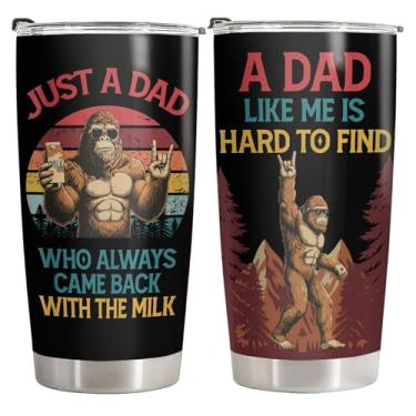 Imagem de 34HD Copo engraçado Pé Grande Papai 597 g com tampa, caneca de café de viagem isolada Sasquatch Milk Run, presente de dia dos pais hilário - presente de aniversário ideal para homens, pai e marido