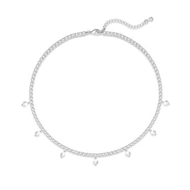 Imagem de LULII Colar feminino de strass de prata, colar com pingente de pérola, corrente de diamante de zircônia cúbica delicada para mulheres, presente de joias de prata