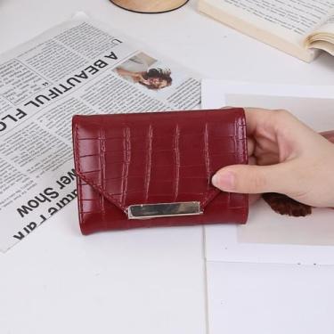Imagem de Carteira moderna para mulheres, multifuncional, pequena, porta-cartões, dinheiro, porta-moedas, organizador, Vinho, Carteira unissex