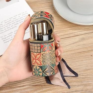 Imagem de Mini bolsa de batom vintage europeu e americano – Mini organizador com chaveiro para moedas de maquiagem pequenos essenciais, Marrom, vermelho