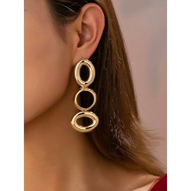 Imagem de Brincos longos femininos, simples, geométricos, ovais, lisos, de comprimento médio, adequados para uso diário e férias, dourado