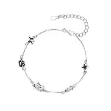 Imagem de Pulseira feminina de gatinho fofo com estampa de pata de animal adorável pulseira de elos de peixe pequena pulseira de corrente ajustável declaração delicada promessa delicada joia de amizade chique