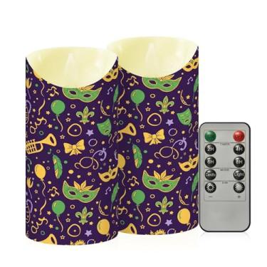 Imagem de Wassud Pacote com 2 máscaras de carnaval que deixam velas sem chama com controle remoto, velas realistas cintilantes com temporizador, velas decorativas para Natal, casamento, festa, decoração de casa