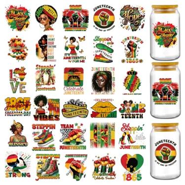 Imagem de Envoltórios de copo UV DTF - 30 folhas preto mês da história UV DTF copo envoltório para garrafa de água de vidro de 473 ml, adesivo de transferência de igualdade de punho elétrico vermelho amarelo