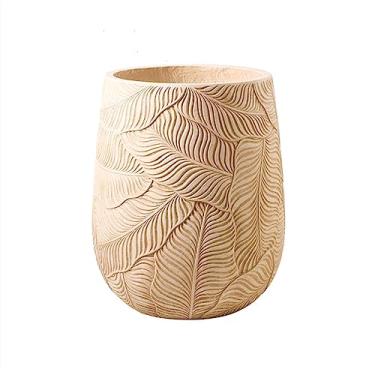 Imagem de KEG801302 Vaso de flores simples com folha de bananeira, cimento, grande, sala de estar, ovais com padrão de folha, vasos de diâmetro grande para casa/escritório/jardim (grande)