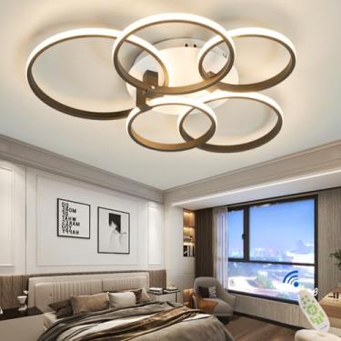 Imagem de Luminária de teto moderna, dimerizável, LED, para sala de estar, com controle remoto, redonda, preta, com função de memória, cúpula de acrílico, ideal para sala de jantar, quarto e escritóri