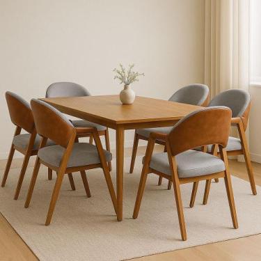 Imagem de Kit 6 Cadeiras Luiza Sala de Jantar com Braço Madeira Maciça Movellu H