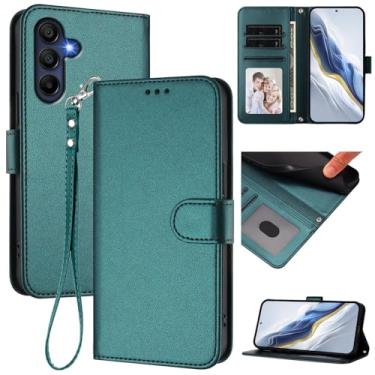 Imagem de Capa carteira para Samsung Galaxy A16 4G/A16 5G, carteira de couro fina com compartimentos para cartões, alça de pulso e suporte, capa protetora à prova de choque para homens e mulheres (verde escuro)