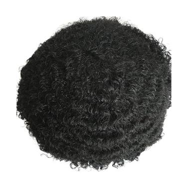 Imagem de Aplique de testa Unidade de peruca cabelo afro onda preto masculino encaracolado sistema substituição humano renda completa(6MM 1B Afro Curly)