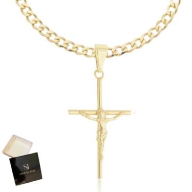 Imagem de Colar Masculino Com pingente Crucifixo Não Perde A Cor Com Banho A Ouro 24K