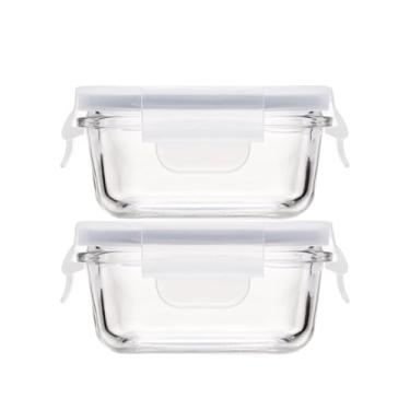 Imagem de Kit Mini 2 Potes Hermético Quadrado Vidro Premium Transparente 150ml, Resistente, Tampa c/ 4 Travas de Segurança, Organizador de Alimentos, Porta Mantimentos, Reutilizáveis e Atóxico Livre BPA