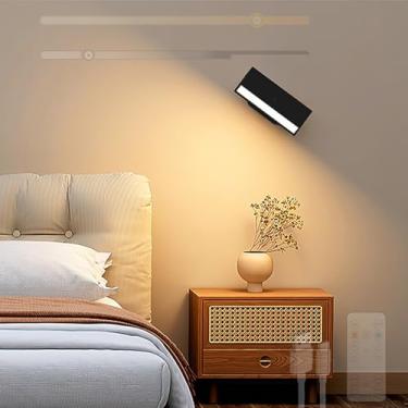 Imagem de GZZBMY Lâmpadas de parede com bateria LED com controle remoto Iluminação de parede regulável com interruptor de toque 360° Arandela magnética giratória para quarto sala de estar escada corredor (preto