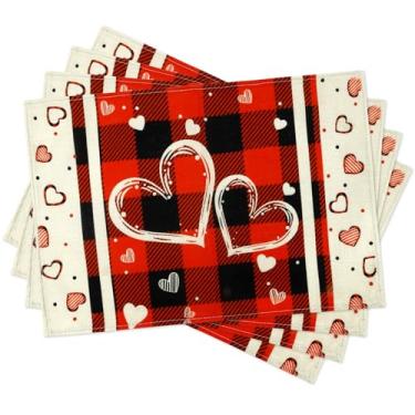 Imagem de Jogo americano de dia dos namorados, conjunto de 4 tapetes de mesa com coração vermelho amor, decoração de mesa, jogo americano para aniversário, casamento, casa, cozinha, decoração de 30 x 45 cm