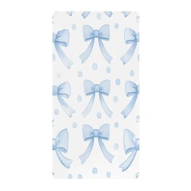Imagem de Blueangle Lençol de berço padrão para berço infantil - Lençóis de algodão macio e respirável com laços azuis (426)