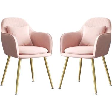 Imagem de Cadeira de jantar de tecido de veludo macio, conjunto de 2 cadeiras de cozinha, cadeira de maquiagem com encosto e apoio de braço ergonômicos, cadeira lateral com travesseiro