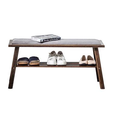 Imagem de Porta-sapatos com moldura organizador de sapatos de camada dupla simples de madeira, rack de armazenamento multiuso e bancos sapateiras de corredor (cor: marrom) (marrom)