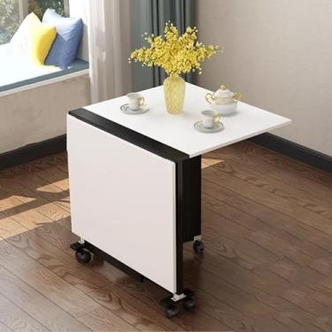 Imagem de Mesa de jantar ultrafina com folhas caídas, mesa de cozinha dobrável de madeira com 6 rodas, mesa de jantar dobrável e dobrável, dobrável em 3 formas (cor: B, tamanho: