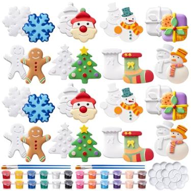 Imagem de WDAHDHP Cerâmica de Natal para crianças, 16 peças de artesanato de Papai Noel sem pintura com paleta de pincéis para meninas e meninos brinquedos