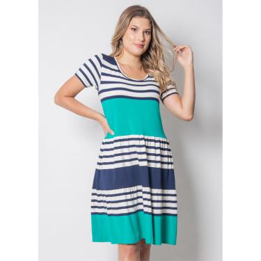 Imagem de Vestido Pau a Pique Listrado Azul Marinho e Verde